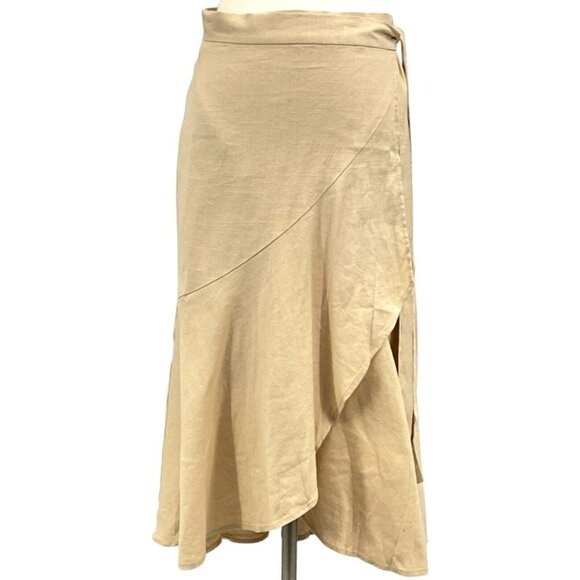 Cuyana Dresses & Skirts - Cuyana Linen Ruffle Wrap Skirt Beige Size S Mid Length Asymmetrical